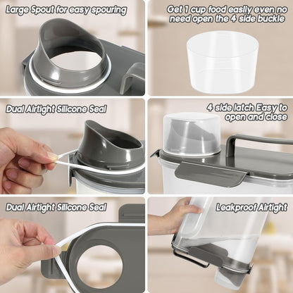 5-7Lbs Cat Dog Pet Food Storage Container with Large Nozzle Design/4 Safety Buckles/Double-Layer Sealing Strips/Handle/Measuring Cup is Easy to Clean and Does BPA-free