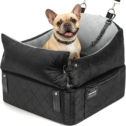 EASTBLUE Dog Car Seat for Small Medium Dogs Up to 35 lbs, 2 Memory Foam Pads Dog Booster Car Seat with Seatbelt, Washable Pet Carseat for Puppy & Cat, Dogs Travel Bed for Cars (Black/Grey)