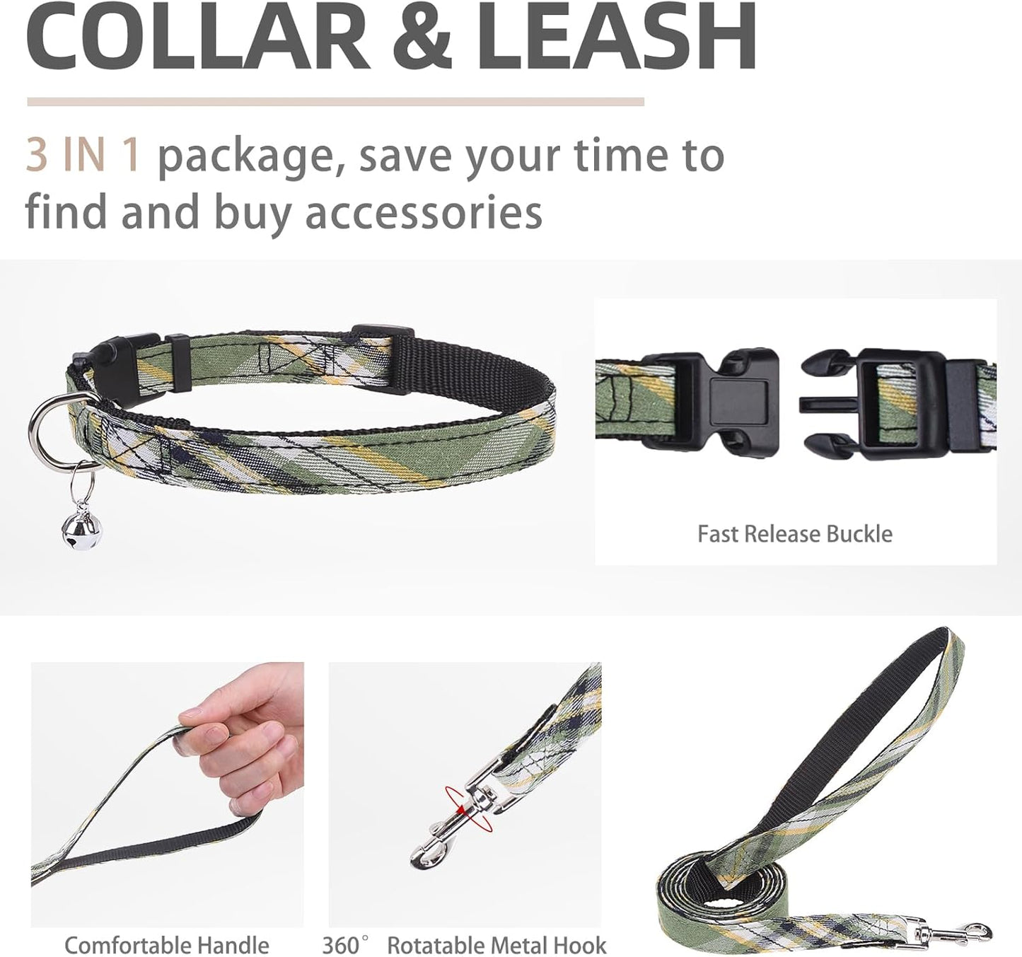 PUPTECK Adjustable Dog Harness Collar and Leash Set Step in No Pull Pet Harness for Small Medium Dogs Puppy and Cats Outdoor Walking Running, Soft Mesh Padded Reflective Vest Harnesses, Grn&YLW, XS