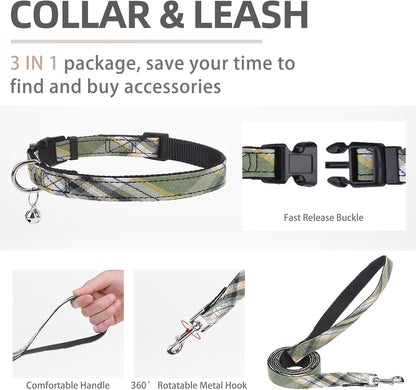 PUPTECK Adjustable Dog Harness Collar and Leash Set Step in No Pull Pet Harness for Small Medium Dogs Puppy and Cats Outdoor Walking Running, Soft Mesh Padded Reflective Vest Harnesses, Grn&YLW, L