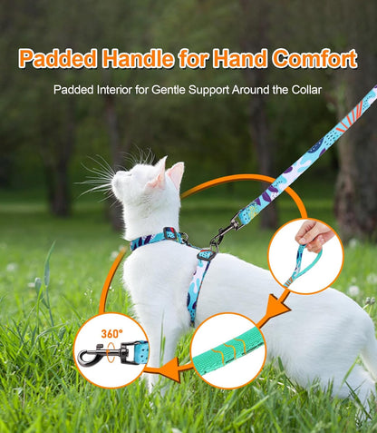Halypet Cat Harness and Leash Set, Escape Proof [3 in 1 Adjustable & Lightweight] Cat Harness, Safe Kitten Harness for Cats Soft Comfortable, Easy to Wear, Walking Outdoor Travel, Small