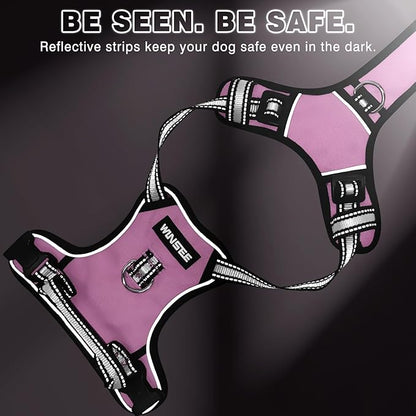 WINSEE Dog Harness No Pull, Pet Harnesses with Dog Collar, Adjustable Reflective Oxford Outdoor Vest, Front/Back Leash Clips for Small, Medium, Large, Extra Large Dogs, Easy Control Handle for Walking