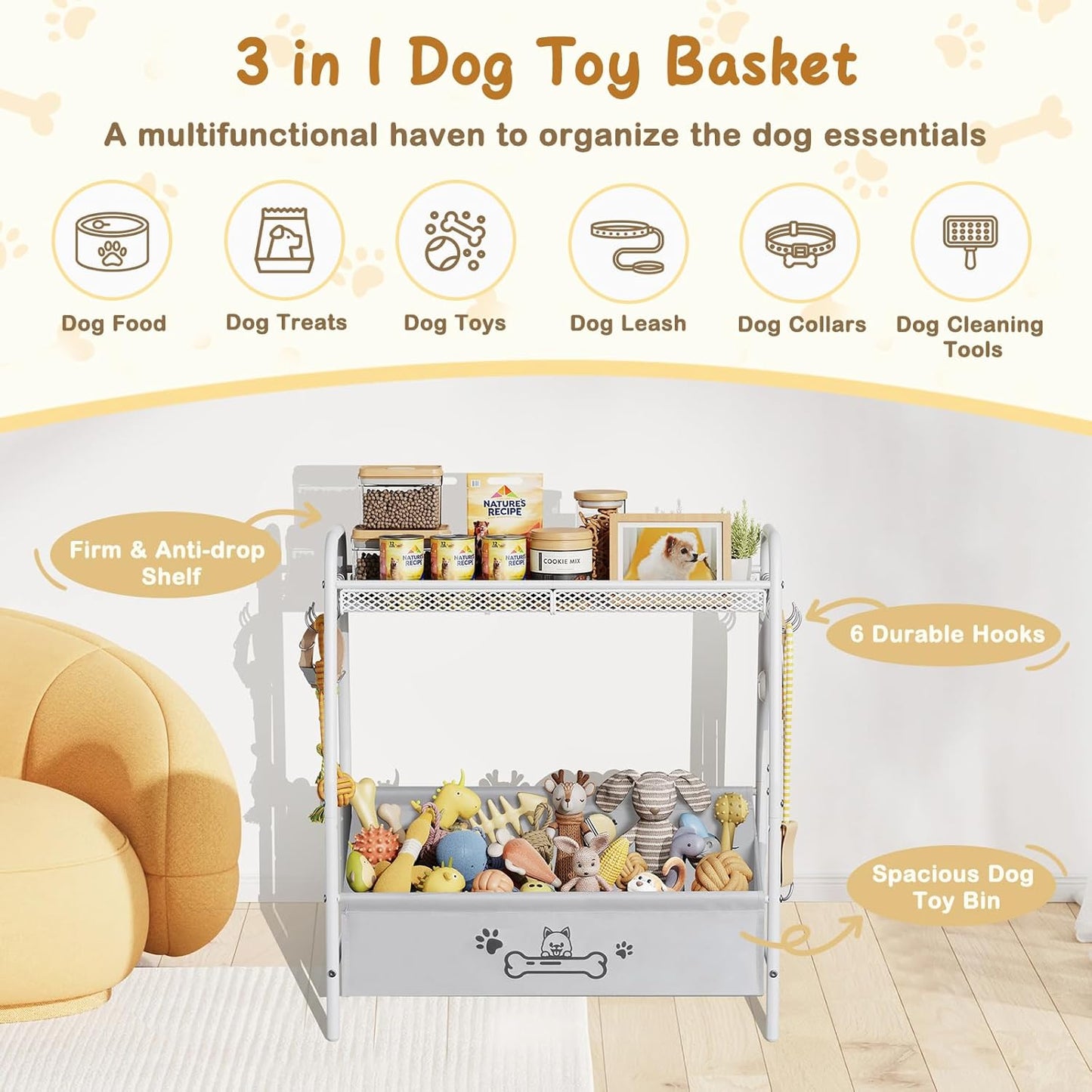 Large Dog Toy Basket (23.6"x11.2"x9.7"), Dog Toy Bin with Storage Organizer, Trapezoid Dog Toy Box for Dog Stuff, Toy Holder Chest for Pet Dog Cat, Dog Essentials for Dog Accessories