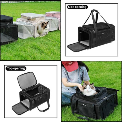 Airline Approved Pet Carrier for Cats and Small Dogs up to 15 lbs, Breathable Mesh, Portable Travel Bag for Bearded Dragon, Puppies Animal Hangbag, Rabbit Cage (Black, Expandable)
