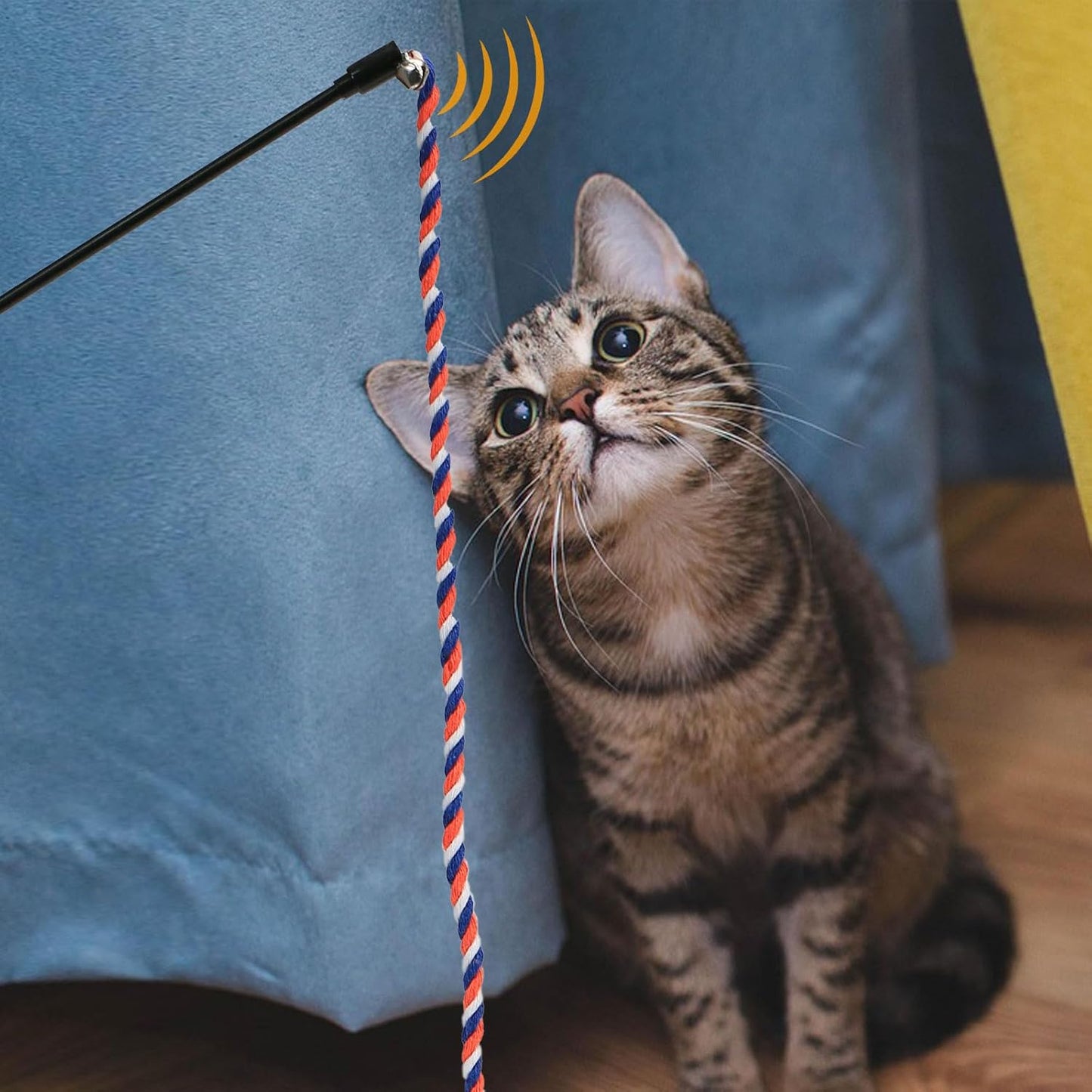 Interactive Cat Toys, 3 Pcs Cat Wand Toys for Indoor Kitten with Colorful Hemp Rope and Small Bell, Kitty Teaser String Toy for Indoor Cats to Chase and Exercise