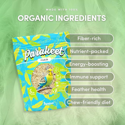 Mycelium Parakeet Feed (5 LB Bag) | Organic Bird Food for Parakeets, Budgies & Small Pet Birds | Supports Skin & Feather Health | Complete, Nutritious Diet | Dust-Free, Non-GMO, Made in USA