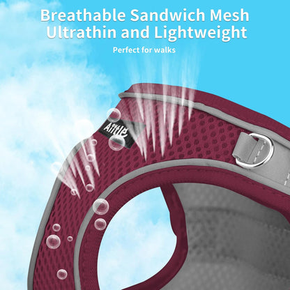 AIITLE Easy Walk Dog Harness and Leash Set - Pet Supply No Pull, Step in Adjustable Pet Harnesses with Padded Vest for Summer, No Choke Over, Easy to Put on Medium Dogs Burgundy L