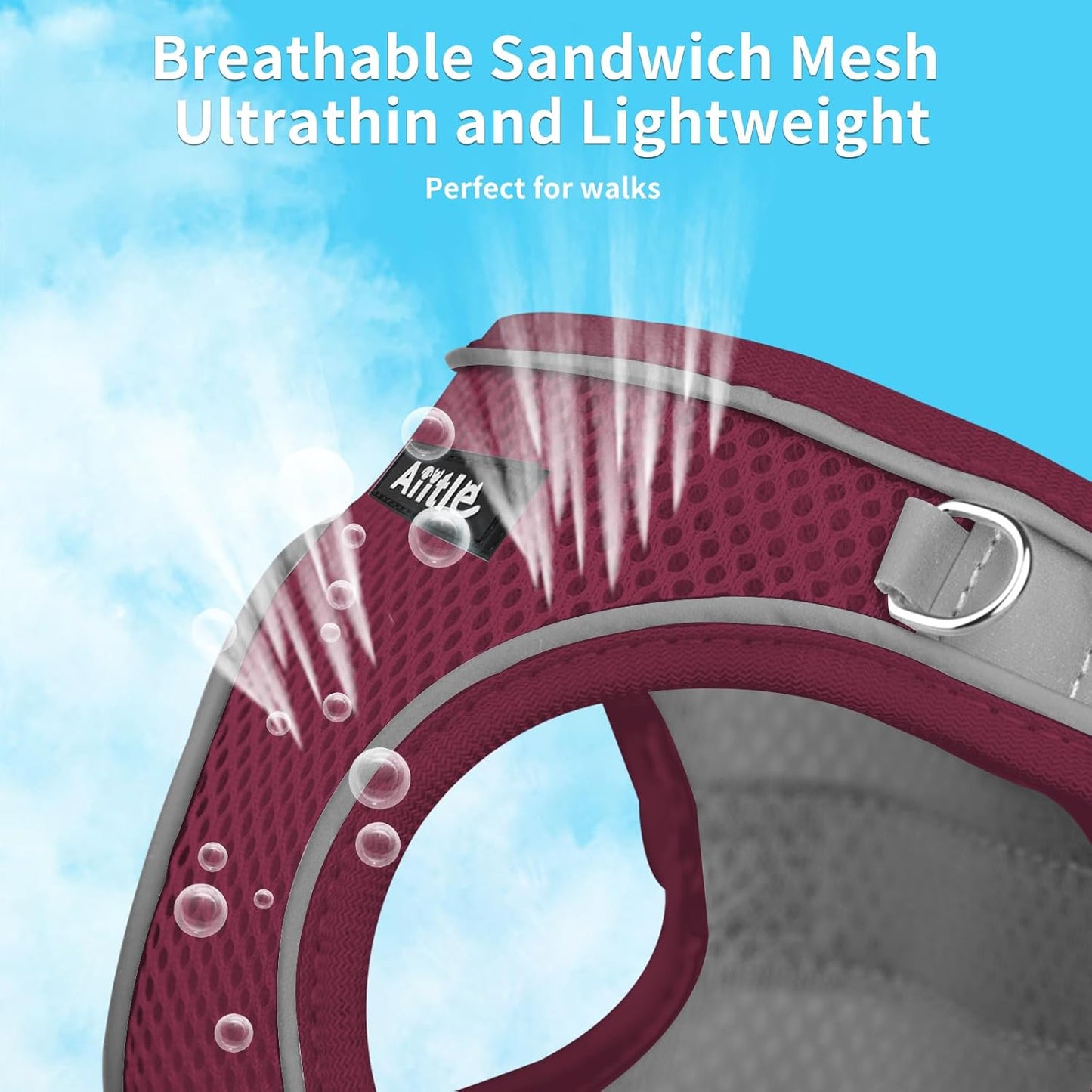 AIITLE No Pull Dog Harness and Leash Set, Step in Adjustable Dog Harness with Padded Vest for All Weather, Dog Leash with Soft Padded Handle, Easy to Put on Small and Medium Dogs Burgundy S