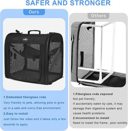 Portable 2-in-1 Pet Carrier for Medium Dogs Large Cat Carrier for 2 Cats Travel Double Dog Crate Set with Portable Carry Bag/Hammocks/Mats/Tent Stakes/2 Pcs Pet Bowls for Outdoor Camping