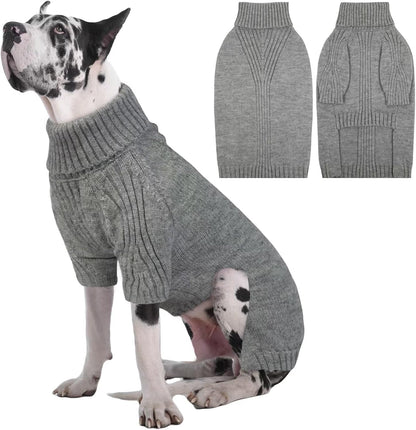IECOii Great Dane Sweater,5XL Extra Large Sweater for Giant Breed Dogs in Winter,Turtleneck Cold Weather Knit Clothes,Machine Washable,Elastic Pullover for Saint Bernard,Mastiff (Light Grey,XXXXXL)
