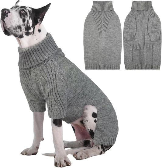 IECOii Great Dane Sweater,5XL Extra Large Sweater for Giant Breed Dogs in Winter,Turtleneck Cold Weather Knit Clothes,Machine Washable,Elastic Pullover for Saint Bernard,Mastiff (Light Grey,XXXXXL)