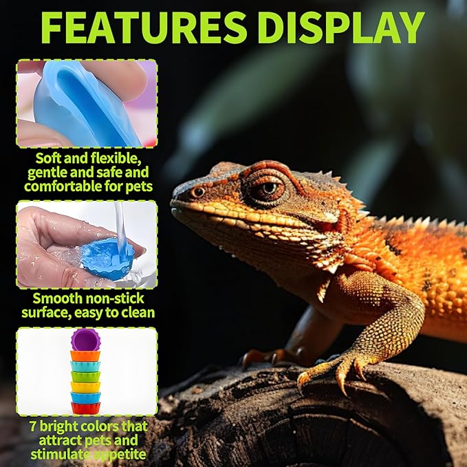 14 PCS Crested Gecko Food Dish, Reusable Small Reptile Feeding Cups, Gecko Food & Water Bowl 7 Colors