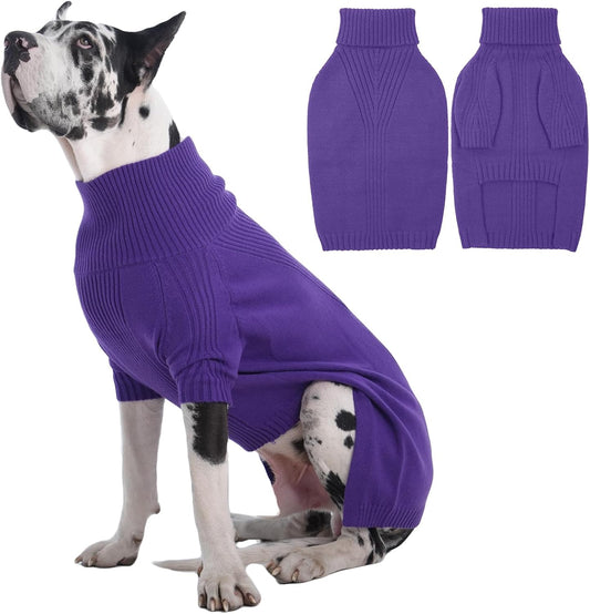 IECOii Great Dane Sweater,5XL Extra Large Sweater for Giant Breed Dogs in Winter,Turtleneck Cold Weather Knit Clothes,Machine Washable,Elastic Pullover for Saint Bernard,Mastiff (Purple,XXXXXL)