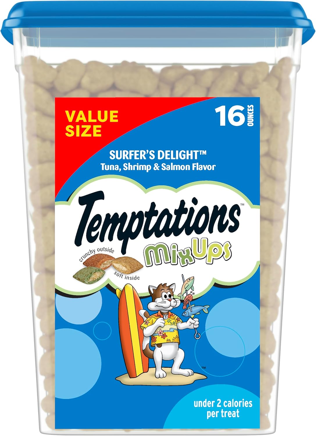 Temptations MixUps Surfer's Delight Flavor Crunchy and Soft Cat Treats, 16 oz. Tub