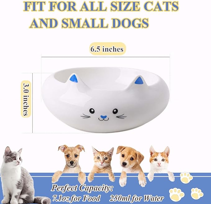 Key Holder Bowl, Home Decor, Desk Decor & Gifts for Girls, Cat Bowls, Ceramic Cat Food Bowl, Cute Kitten Water Bowls with 7.1oz Capacity, Cats Deals, Whisker Fatigue Friendly, Multi-Use