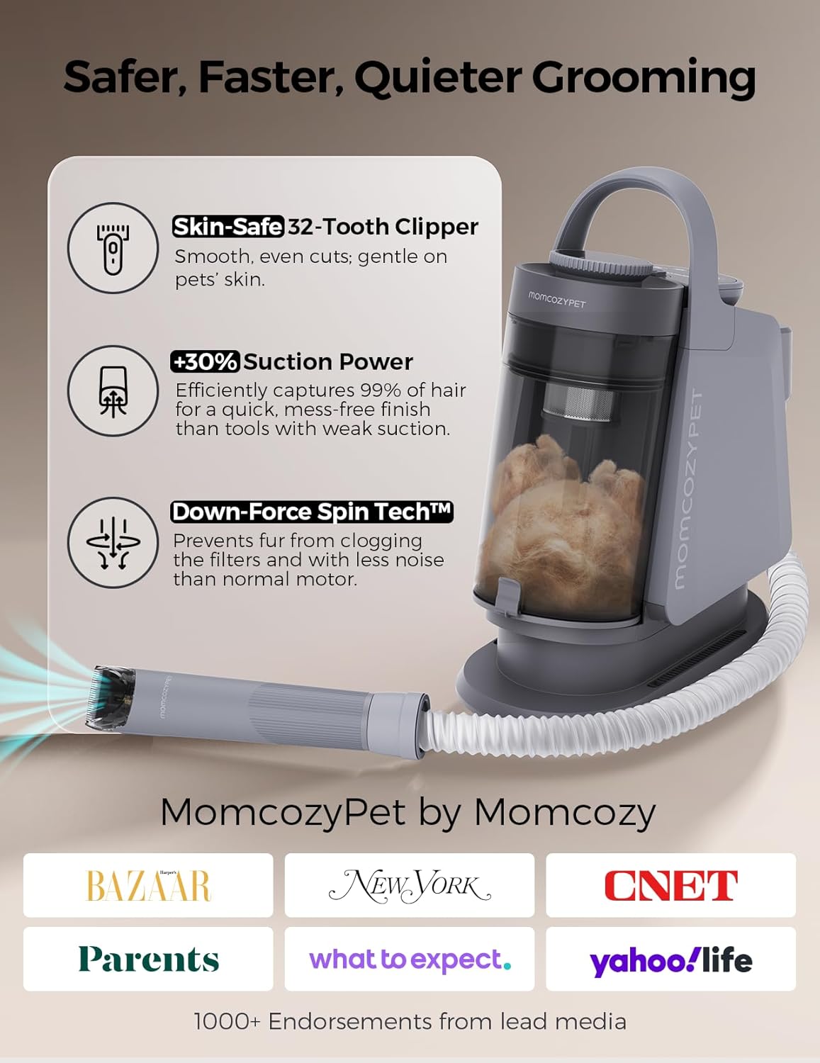 Dog Grooming Kit, FurEase Dog Grooming Vacuum with Dog Clippers for Grooming, 13000Pa Powerful Pet Grooming Vacuum with 5 Pet Grooming Tools, 2.6L Dust Cup, Dog Vacuum for Shedding Grooming