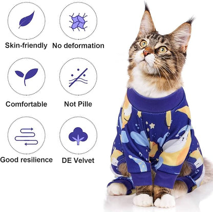 QBLEEV Cat Onesie for Cats After Surgery, Sticky Hair Cat Pajamas for Cats Only, Recovery Suit Shirt for Male Female, Full Body Long Sleeve Surgical Bodysuit, Stop Licking & Shedding