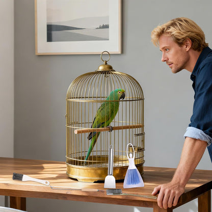 5pcs Bird Cage Cleaner Set, Stainless Steel Bird Cage Cleaning Brush Brushes Small Animal Dropping Remover & Scraper Tools for Parakeet Rabbit Hamster Guinea Pig Pet Lovers Accessories Products