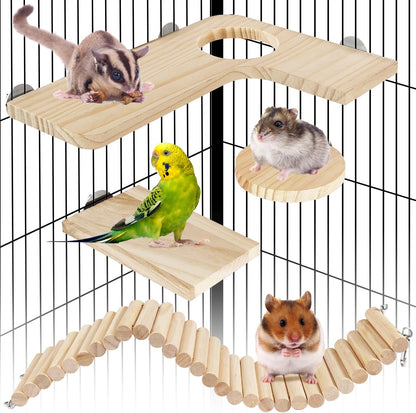 Hamster Suspension Bridge Toy，Small Animal Climbing Toys,Chinchilla Cage Natural Wood Flexible Platform Toy,Suitable for Hamsters, Chinchillas, Guinea Pigs, Birds, Small Animals