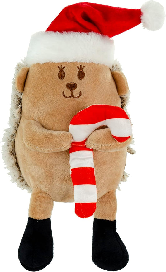 Giftable World Holiday Plush Pet Toy Fun for Christmas Designs with Squeaker Dog Chew Toy (9" Hedgehog w/Hat)