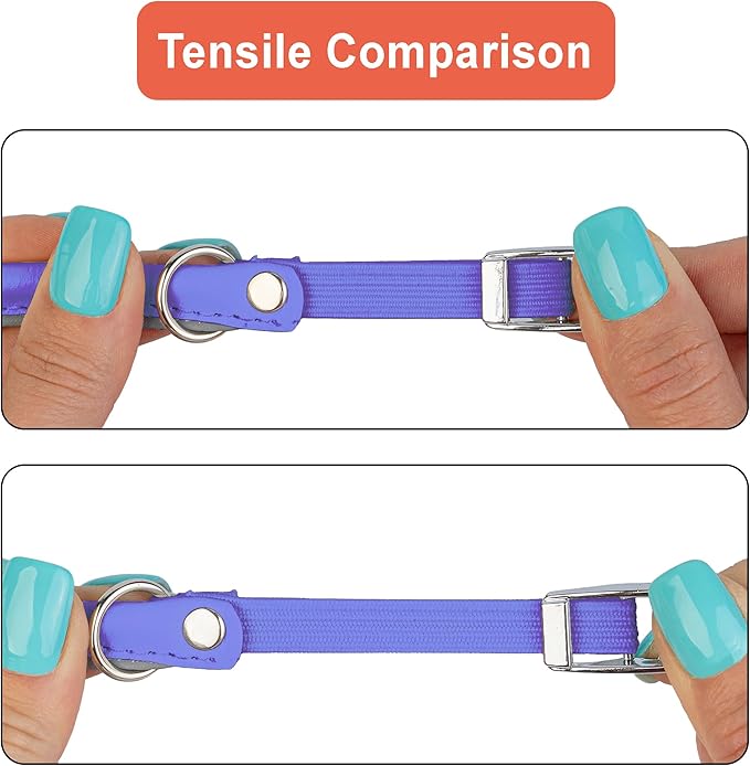 OOPSDOGGY Rolled Leather Cat Collar with Bell, Reflective Kitten Collars with Buckle Include Safety Elastic Strap - Adjustable Small Pet Collars for Boy Girl Cats (Lilac)