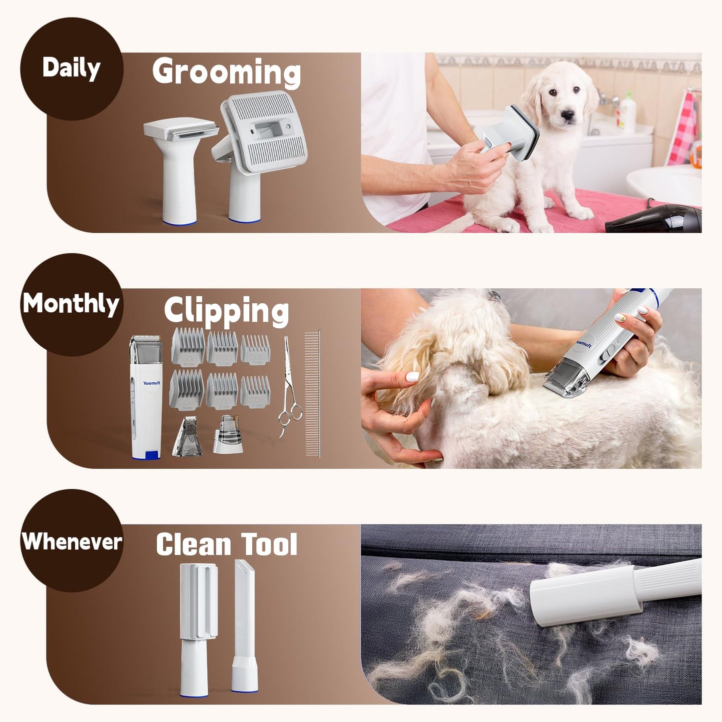 Dog Grooming Vacuum & Dog Grooming Kit, Dog Vacuum for Shedding Grooming with 2 L Capacity, Max 11 Kpa Dog Hair Vacuum with 15 Pet Grooming Tools & Bag, Pet Grooming Vacuum for Dogs/Cats/Home