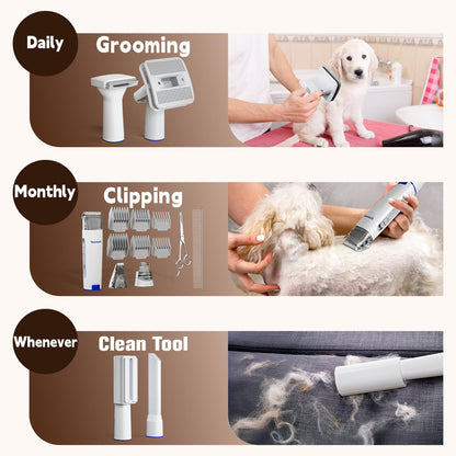 Dog Grooming Vacuum & Dog Grooming Kit, Dog Vacuum for Shedding Grooming with 2 L Capacity, Max 11 Kpa Dog Hair Vacuum with 15 Pet Grooming Tools & Bag, Pet Grooming Vacuum for Dogs/Cats/Home