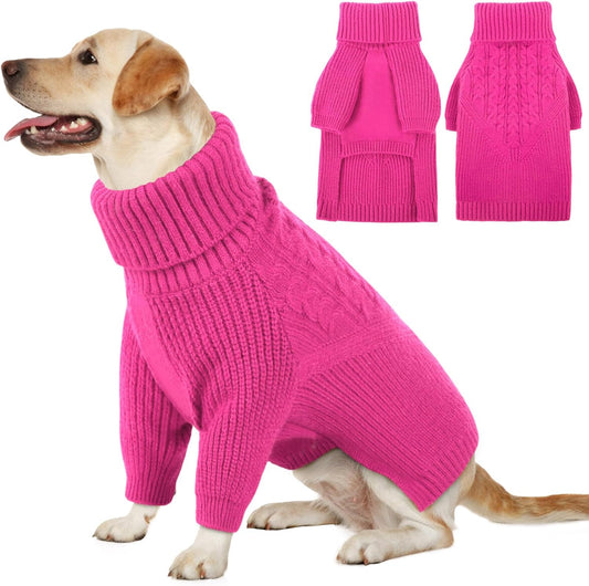 Queenmore XL Dog Sweater, Large Dog Sweaters for Dogs Girl or Boy, Extra Large Dog Christmas Sweater, Winter Big Dog Sweatshirt Knitwear, Pet Chunky Warm Coat for Small Medium Size Dogs, Fuchsia XL