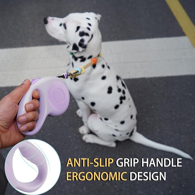 JSXD 360° Tangle-Free Retractable Dog Leash with One-Handed Brake, Pause, Lock, 10 ft Strong Nylon Tape Pet Walking Leash,Suitable for Cats, Small and Medium Dogs up to 66 lbs (Purple, 10 ft)