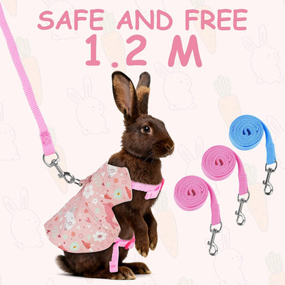 Bunny Harness and Leash Set for Rabbits & Small Pets - 3-Piece Escape-Proof Rabbit Harness with Adjustable Clothes (Light Pink/Pink/Light Blue) - Soft Bunny Leash for Guinea Pigs, Ferrets & More