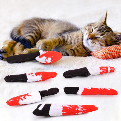 FOIMAS 6pcs Catnip Toys,Knife Shaped Catnip Toys Horror Teething Chew Plush Toys for Cat Kitten Teeth Cleaning Inreractive Toys Indoor Outdoor Halloween Christmas