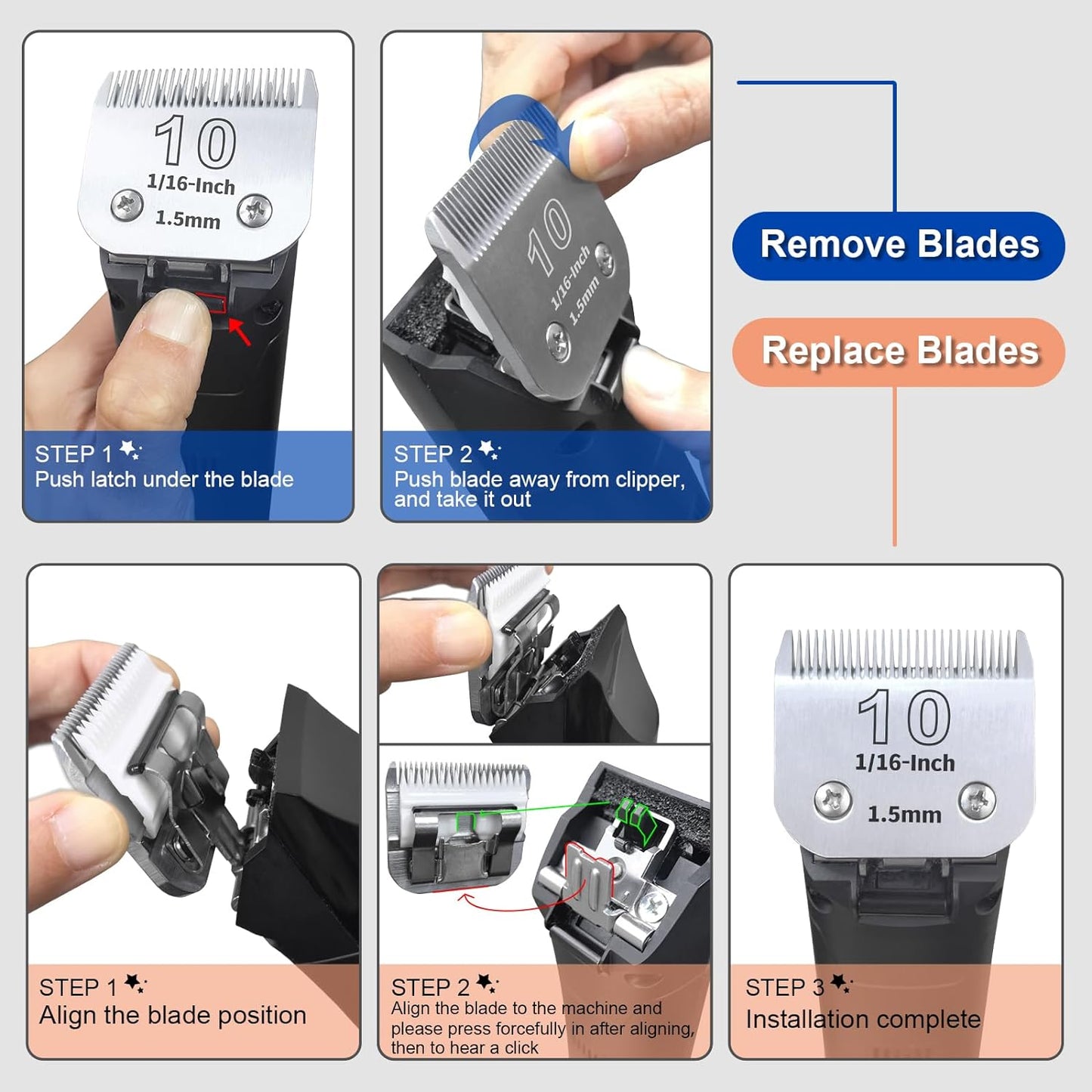 7FC Pet Dog Grooming Detachable Ceramic Blades,Compatible with Andis,Oster A5,Wahl KM10 Clippers,Cut Length 1/8"(3.2mm) -2 PCS