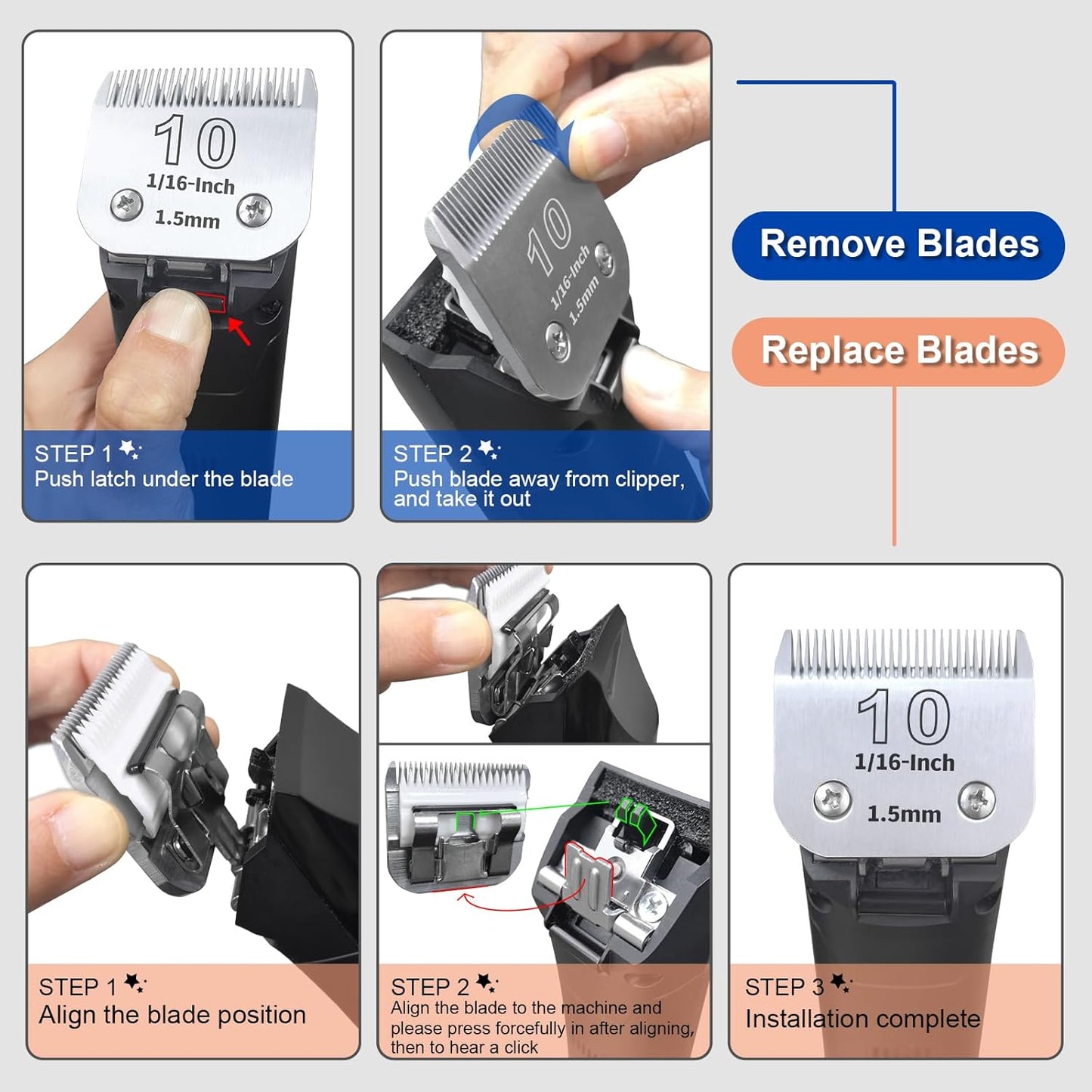 Pet Dog Grooming Detachable Ceramic Blades Kit,Compatible with Andis,Oster A5,Wahl KM10 Clippers,Cut Length 1/8"(3.2mm) to 1/2" (13mm),7FC+5FC+4FC+3-3/4FC