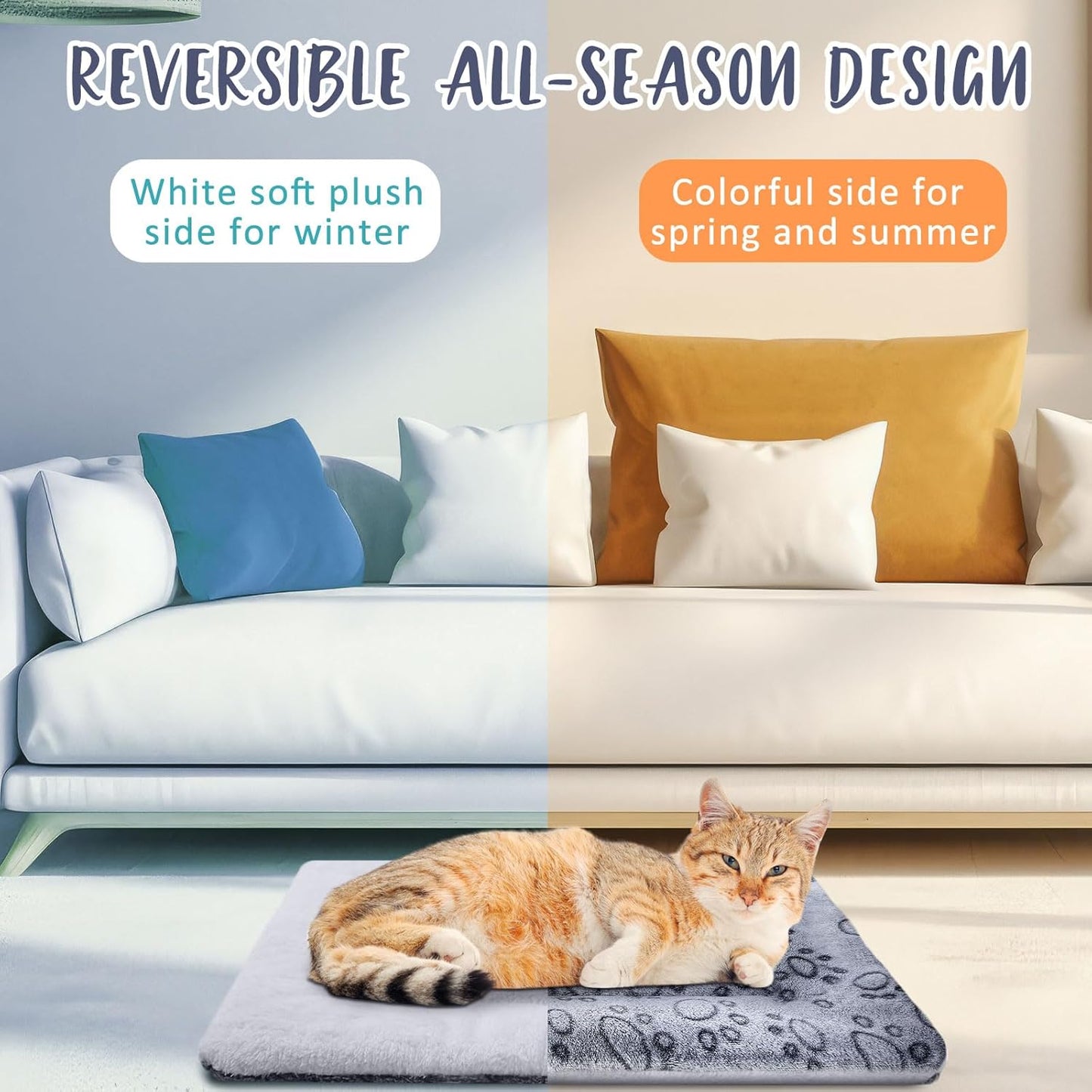 VitalCozy 2 Pack Self Warming Cat Mat Self Heating Pad Bed Reversible Machine Washable Reflects Body Heat Warm Thermal Pet Pad Crate Blanket for Feral and Indoor Cat (Grey,22'' X 18'',Dog Paw)