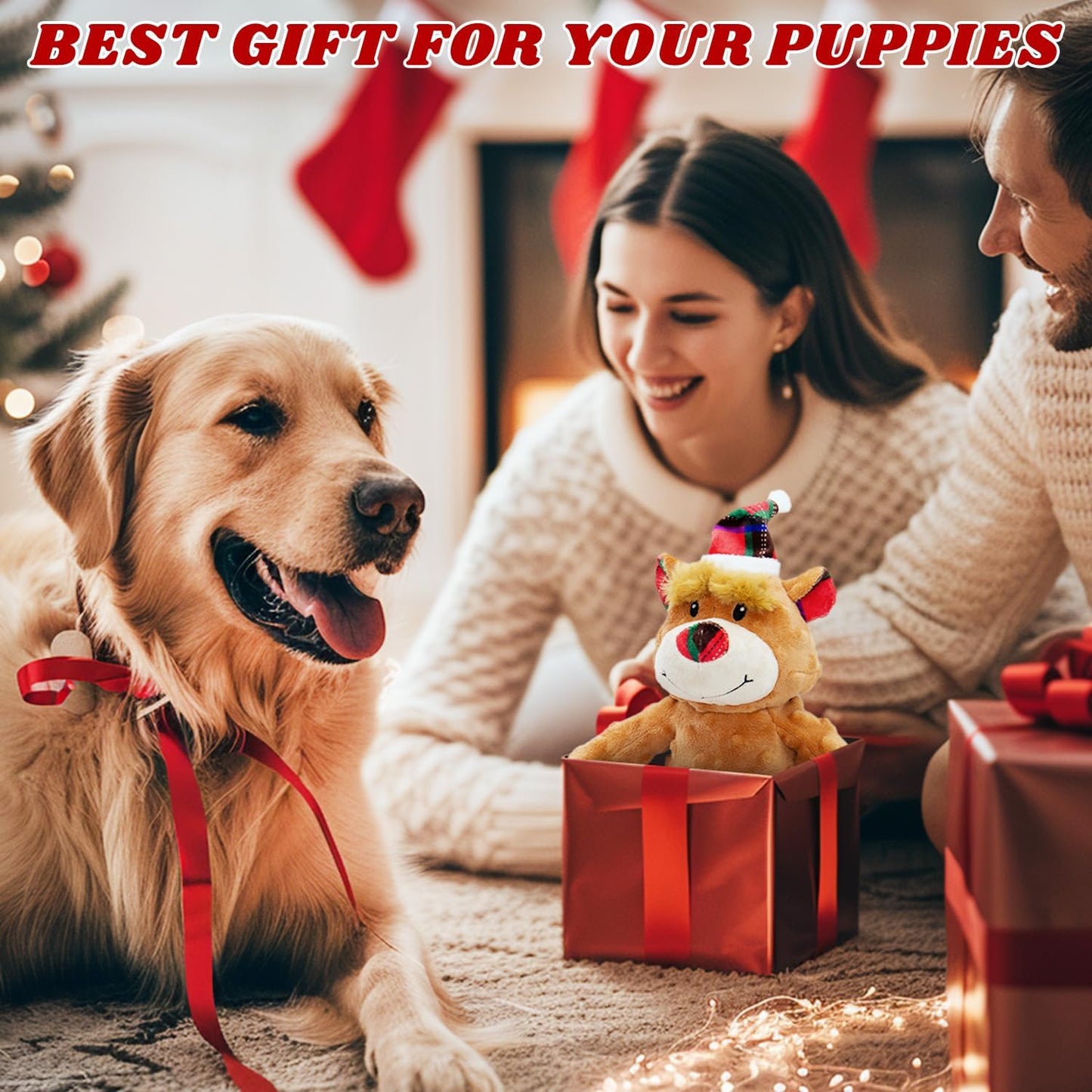 Christmas Bear Plush Dog Toys with Crinkle Paper - Interactive Squeaky Toys for Puppy Medium Small Dogs - Cleaning Teeth and Relieving Anxiety