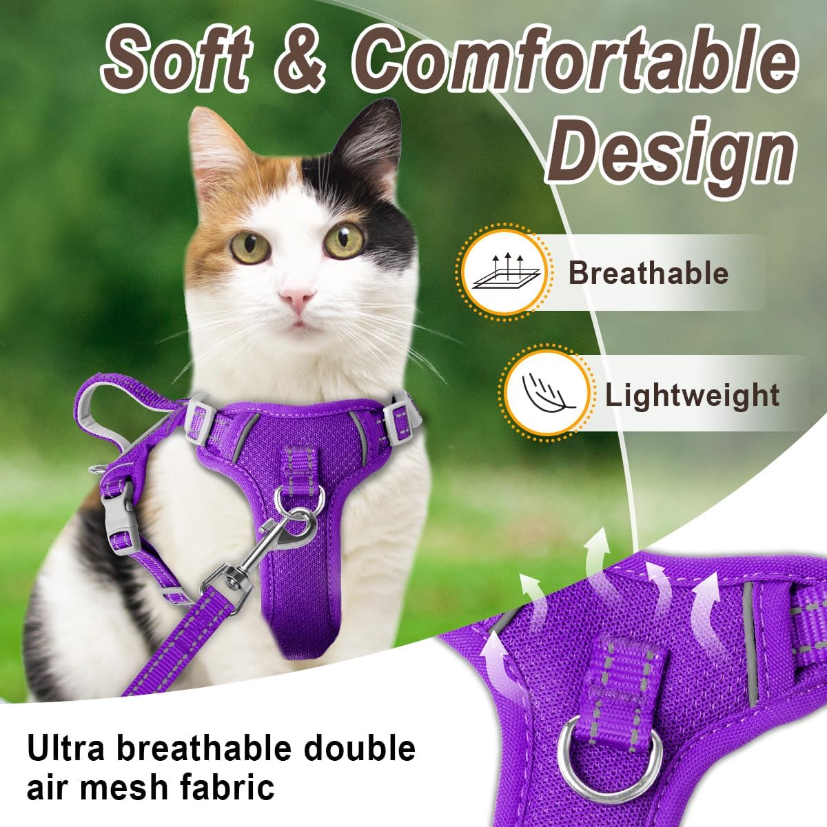 Cat Harness and Leash Set for Walking Escape Proof for Small Large cat Kitten Harness with ID tag Pocket (Purple,XXS)