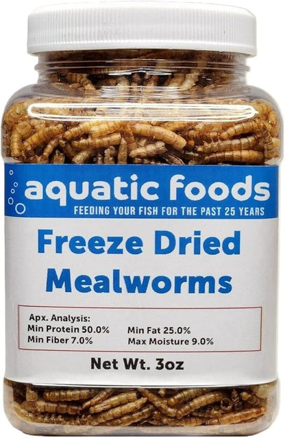 Aquatic Foods Inc. Mealworms- Freeze Dried Mealworms for Tropical Fish, Pond Fish, Reptiles, Turtles, Tortoises, Frogs, Hamsters, Birds, Rodents…3oz Small Jar