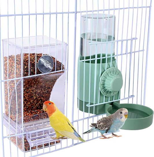 No Mess Bird Feeder Water Dispenser for Cage, Parakeet Cage Accessories, Automatic Bird Water Feeder for Parrots Cockatiel Budgies Finches (Feeding Doors Over 3.15 * 3.15 Inch)