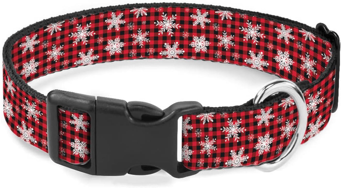 Winter Snowflake Christmas Red Black Plaid Gingham Dog Collar Cat Big Neck Collars Soft for Small Extra Large Heavy Duty Pet Dogs