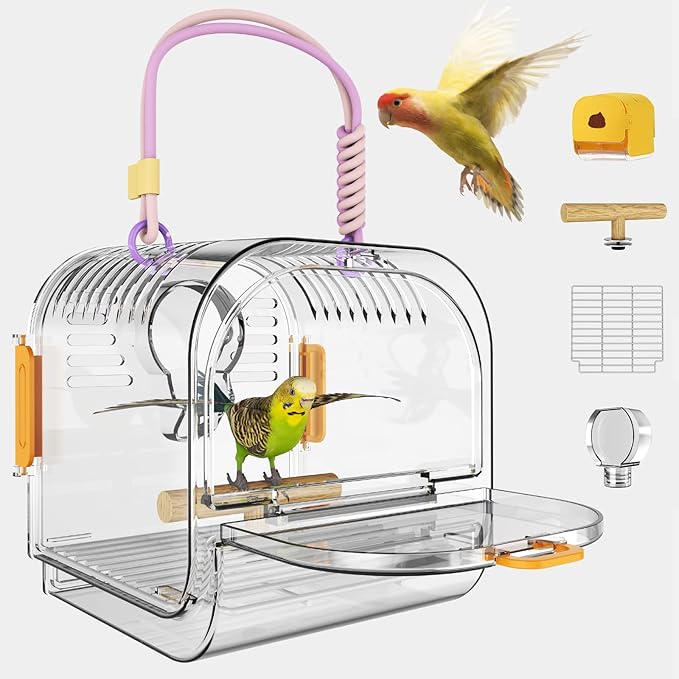 Small Bird Travel Carrier, Portable Bird Cage for Small Bird Parrot Parakeet with Shade Cover and Standing Perch, Lightweight Bird Carry Transport Cage for Vet Visit Shopping and Outdoor Adventure