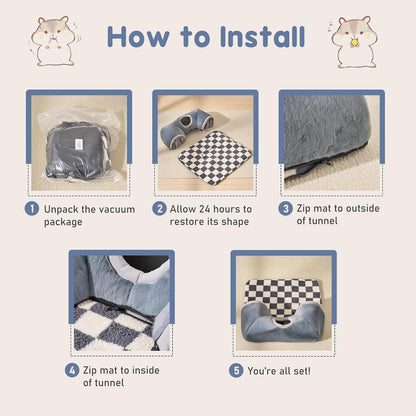 Avont Guinea Pig Hideout Tunnel, Large Hideaway Play Tube Toys Mat for Small Animal Dwarf Rabbits Chinchillas Hamsters Hedgehogs Ferrets Bearded Dragons and Rats -Grey