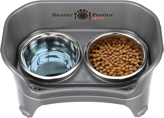 Neater Feeder Express Mess Proof Dog Bowls Elevated for Medium to Large Sized Breed, No Spill Raised Dog Food Bowl Stand, Stainless Steel Food and Water Bowl Set, Pet Dish Feeding Station, Grey