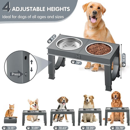 Elevated Dog Bowls Large Breed XIAZ Raised Dogs Bowl Stand Large/Medium Sized Dog 1L Food Water Bowl Stands 5 Heights Adjustable 9/11/12/16in Grey Pet Feeder Dish Station