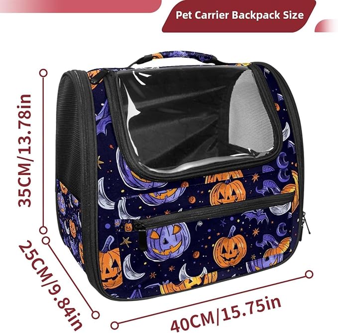 Pumpkin Helloween6 Cat Carrier Backpack,900D Wear-Resistant Oxford Fabric, Dog Carrier Cat Backpacks Suitable for Travel