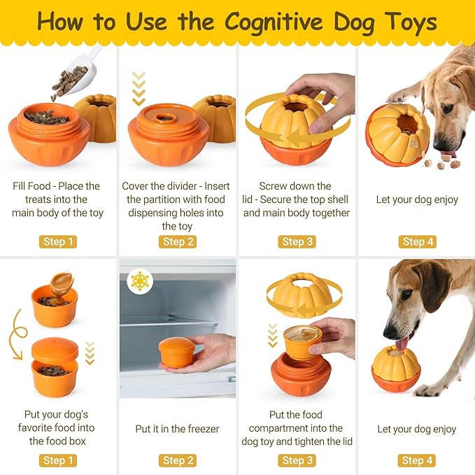 Interactive Dog Toys for Boredom, Dog Frozen Treat Toy to Keep Them Busy and Reduces Anxiety, Reusable Treat Dispensing Dog Toys Puzzle Toy for Small Medium Large Dogs, Low-Mess Design, Easy to Clean