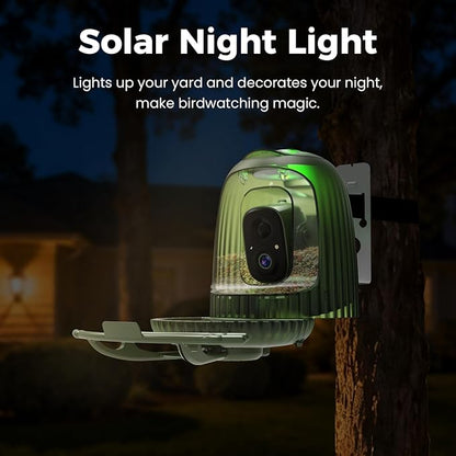 HIXX Smart Bird Feeder with Camera, AI Bird Identifier & 4MP Color Night Vision, Exclusive Vertical View Mode, Squirrel-Deterrent Design, Solar Light for Nature Lovers (Color Light)