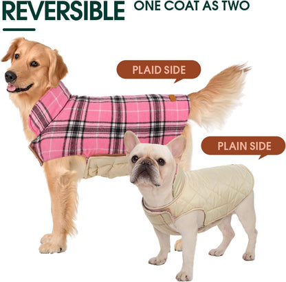Kuoser Waterproof Dog Coat, Reversible Dog Jacket for Medium Dogs, Adjustable Durable Doggie Winter Coat Warm Puppy Cold Weather Apparel from Small to Large Breed, Pink M
