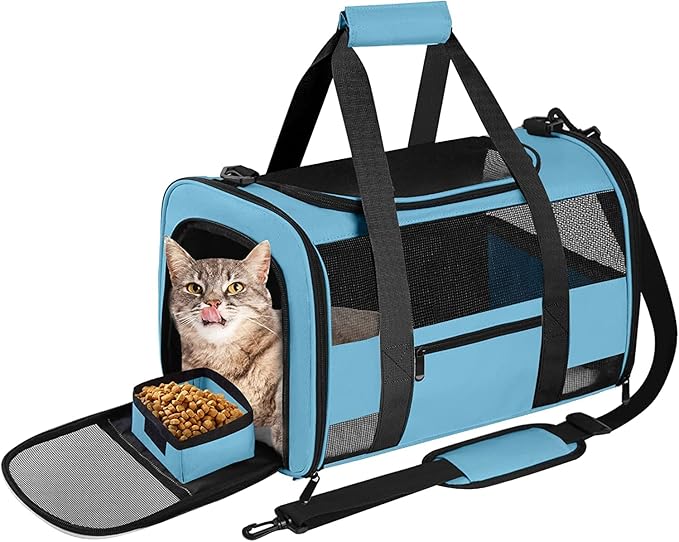 Large Cat Carrier Dog Carrier, Pet Carrier for 2 Cats Large Cats, Dog Carrier for Small Dogs, Collapsible Soft Sided Pet Carrier for Kitten Puppy Under 25 lbs, Blue