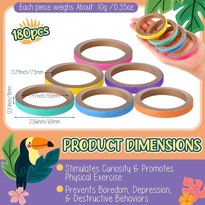 180 Pcs Bagels Bird Toys Bulk for Parrots Durable Cardboard Core Bird Toy Chewing Shredding Foraging Play Foot 2.5'' for Small and Medium Parrot Mini Macaws African Grey Cockatoos