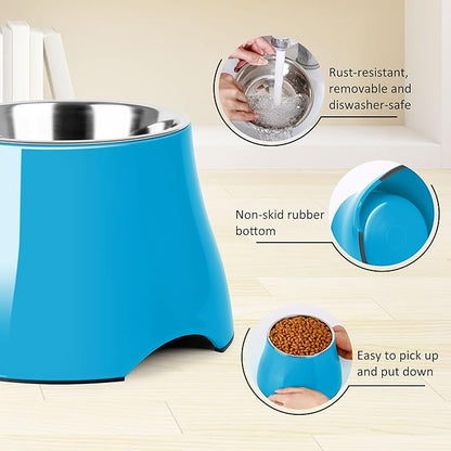 Dog Bowls,Cone Friendly Non Slip Single Dog Bowl with Stainless Steel Inner, Raised Bowls for Small and Medium Dogs Spaniel Dogs Long Ear, High Capacity, L/3 Cups Blue